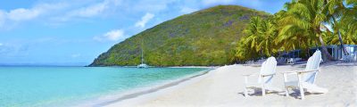 Purchase panoramic photos on canvas of Virgin Islands sunsets, such as White Bay, Jost Van Dyke (item-2821) from renowned fine art photographer Steve Vaughn.