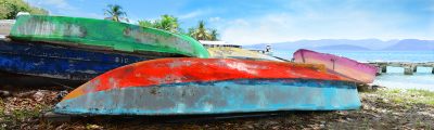 Purchase panoramic photos on canvas of old beach boats, such as Water Colors, (item-2815) from renowned fine art photographer Steve Vaughn.