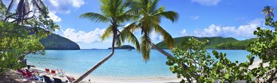 Purchase panoramic photos on canvas of the tropical paradise of the Virgin Islands, such as St. John Twins (item-2820), from renowned fine art photographer Steve Vaughn.